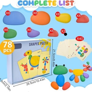 Set pietre si cartonase educative pentru copii Yizemay, ABS/carton, multicolor, 78 piese