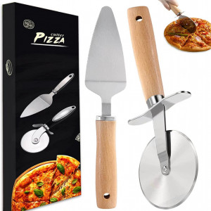 Set spatula si taietor pentru pizza DITAIX, lemn/otel inoxidabil, argintiu/natur