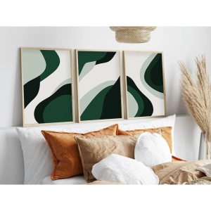 Set tablou decorativ Re-Bloom, 3 piese, MDF/lemn masiv, alb/verde, 50 x 70 cm - Img 3