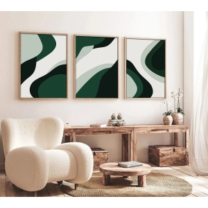Set tablou decorativ Re-Bloom, 3 piese, MDF/lemn masiv, verde/alb/negru, 50 x 70 cm - Img 4