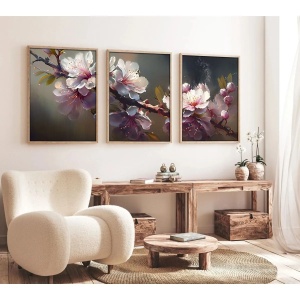 Set tablou decorativ Re-Bloom, 3 piese, model floral, lemn masiv/MDF, multicolor, 50 x 70 cm - Img 2