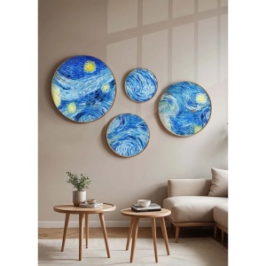 Set tablou decorativ Re-Bloom, 4 piese, MDF/lemn masiv, albastru/auriu - Img 2
