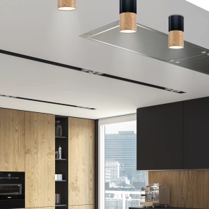 Spot fix aplicat Candellux , 1xGU10, lemn natur-negru, rotund, IP20