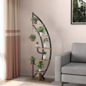 Stand pentru plante Figy, MDF/metal, natur/negru, 59,6 x 30,4 x 154,9 cm