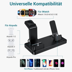 Statie de incarcare 3 in 1 Yfw, pentru iPhone/casti si AppleWatch, plastic, negru