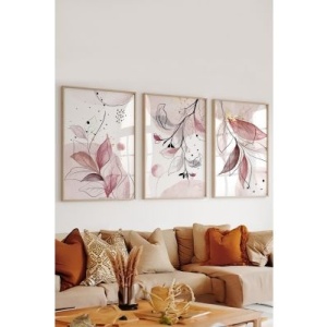 Ste tablou decorativ Re-Bloom, 3 piese, model floral, roz/alb/negru, 33 x 48 cm - Img 2