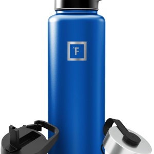Sticla din otel inoxidabil IRON °FLASK, 3 capace, rece 24 ore / cald 12 ore, izolata, albastru inchis, fara BPA, 1200 ml