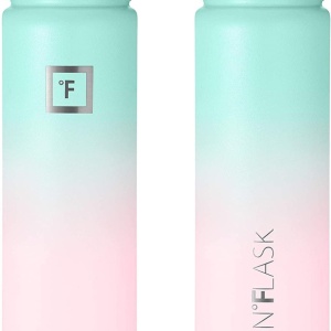 Sticla din otel inoxidabil IRON °FLASK, 3 capace, rece 24 ore / cald 12 ore, izolata, roz/albastru deschis, fara BPA, 650 ml - Img 3