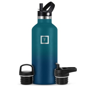 Sticla din otel inoxidabil IRON °FLASK, 3 capace si pai, rece 24 ore / cald 12 ore, izolata, albastru inchis, fara BPA, 950 ml