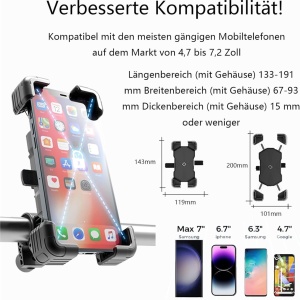 Suport de bicicleta pentru telefonul mobil Jullfall, metal/plastic, gri/negru, 20 x 10,1 cm