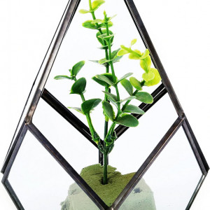 Suport decorativ pentru plante Asvert, sticla/metal, negru/transparent, 12 x 12 x 17 cm - Img 5