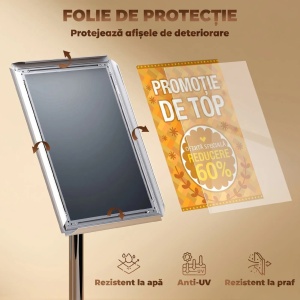 Suport poster A3 reglabil Re-Bloom, aluminiu/otel inoxidabil, 30x45x85-135 cm, panou A3 40x30 cm, argintiu - Verificat A · Re-Bloom - Img 4