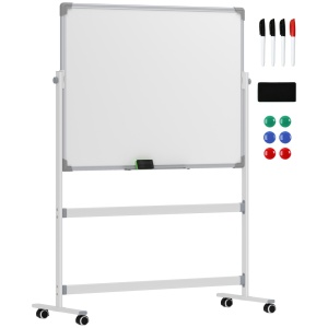 Tabla alba magnetica cu 2 fete si 4 roti Re-Bloom, tabla zincata/aluminiu/otel, 120x90x1.8 cm, accesorii incluse, alb - Verificat A · Re-Bloom