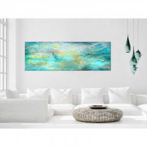 Tablou „Emerald Ocean”, panza/lemn, turcoaz/auriu, 30 x 88 cm