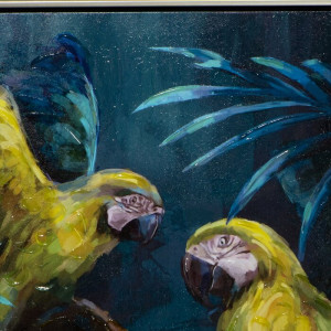 Tablou „Papagali în junglă”, panza, 72,5 x 142,5 x 4,5 cm - Img 4