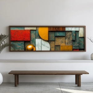 Tablou decorativ abstract MDF/lemn masiv 40x120x3.5 cm, format vertical, multicolor - Verificat A · Re-Bloom - Img 3