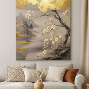 Tablou decorativ canvas 50x70 cm, panza/lemn, gri/auriu - Verificat A · Re-Bloom - Img 2