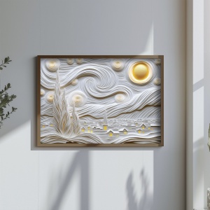 Tablou decorativ MDF/lemn masiv 50x70x3.5 cm, alb/auriu - Verificat A · Re-Bloom - Img 4