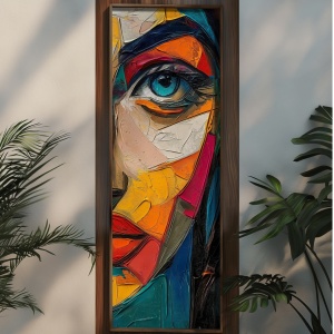 Tablou decorativ model fata MDF/lemn masiv 40x120x3.5 cm, format vertical, design artistic modern, multicolor - Verificat A · Re-Bloom