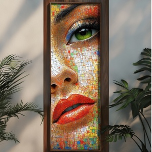 Tablou decorativ model femeie, MDF/lemn pin, 40x120x3.5 cm, MDF 3mm, imprimare UV, format panoramic, multicolor - Verificat A · Re-Bloom - Img 2