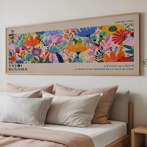Tablou decorativ Re-Bloo, model floral, lemn masiv/MDF, multicolor, 50 x 120 cm - Img 4