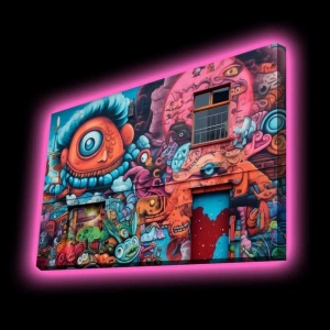 Tablou decorativ Re-Bloom, LED, panza/lemn, multicolor, 45 x 70 cm - Img 2