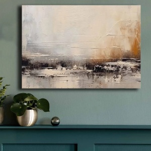 Tablou decorativ Re-Bloom, lemn/panza, alb/gri/auriu, 70 x 100 cm