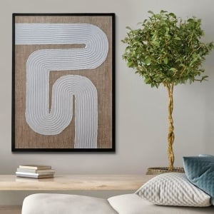 Tablou decorativ Re-Bloom, lemn/panza, alb/maro, 72 x 102 cm