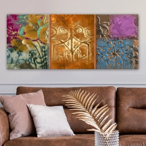 Tablou decorativ Re-Bloom, lemn/panza, multicolor, 50 x 120 cm - Img 3