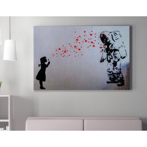 Tablou decorativ Re-Bloom, model astronaut, lemn/panza, gri/negru/rosu, 70 x 100 cm - Img 4