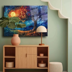 Tablou decorativ Re-Bloom, model copac, sticla securizata, multicolor, 100 x 70 cm - Img 3