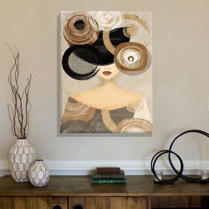 Tablou decorativ Re-Bloom, model femeie, panza/lemn, multicolor, 50 x 70 cm