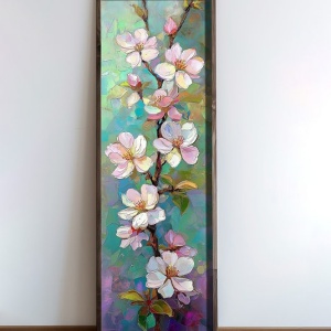 Tablou decorativ Re-Bloom, model floral, MDF/lemn masiv, multicolor, 40 x 120 x 3,5 cm