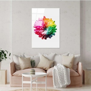 Tablou decorativ Re-Bloom, model floral, sticla temperata, multicolor, 70 x 100 cm - Img 3