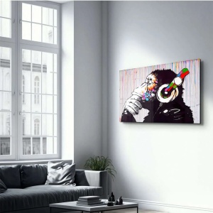 Tablou decorativ Re-Bloom, model maimuta, sticla securizata, multicolor, 110 x 70 cm - Img 2
