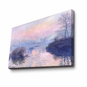 Tablou decorativ Re-Bloom, model peisaj, panza/lemn, albastru/mov, 70 x 100 cm