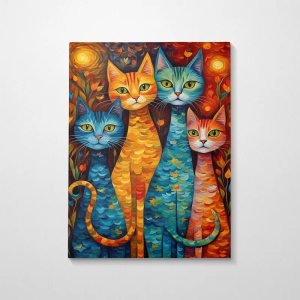 Tablou decorativ Re-Bloom, model pisici, lemn/panza, multicolor, 50 x 70 cm