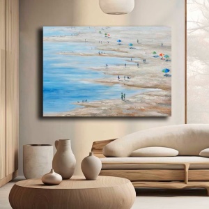 Tablou decorativ Re-Bloom, model plaja/marea, panza/lemn, multicolor, 70 x 100 cm - Img 2