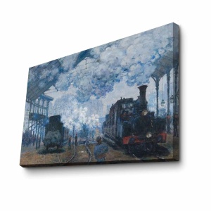Tablou decorativ Re-Bloom, model trenuri, lemn/panza, multicolor, 70 x 100 cm - Img 1