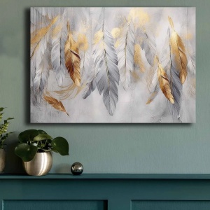 Tablou decorativ Re-Bloom, panza/lemn, gri/auriu, 70 x 100 cm - Img 4