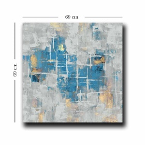 Tablou decorativ Re-Bloom, panza/lemn masiv, albastru/gri/auriu, 69 x 69 cm - Img 2