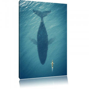 Tablou Giant whale shadow, panza/lemn, albastru, 60 x 40 cm - Img 1