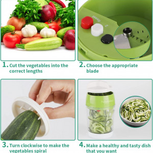 Taietor manual pentru legume Sweetiday, plastic/otel inoxidabil, alb/verde/transparent, 15 x 8,4 cm - Img 7