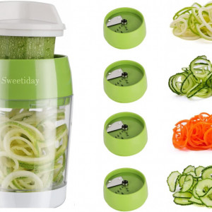 Taietor manual pentru legume Sweetiday, plastic/otel inoxidabil, alb/verde/transparent, 8,4 x 15 cm - Img 1