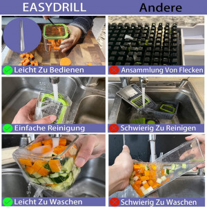 Taietor multifunctional de fructe/legume EASYDRILL, plastic/otel inoxidabil, transparent /verde/argintiu, 8,9 x 8,9 x 8,9 cm - Img 3