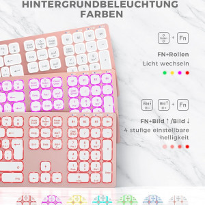 Tastatură retroiluminata wireless ASHU, bluetooth, 1600 mAh, roz, 42,6 x 12,1 x 1,2 cm 