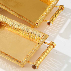 Tava decorativa cu manere Fiacvrs, metal, auriu, 32 x 22 cm - Img 4