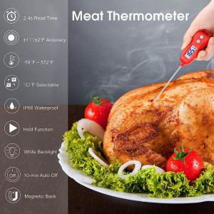 Termometru digital pentru carne AIMILAR, otel inoxidabil/plastic, argintiu/rosu, 22,1 x 3,1 cm