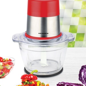 Tocator de legume HMC-D300RD, Putere 300W, Capacitate 1L, Bol din sticla, Lame din inox, 2 viteze, Rosu - Img 2