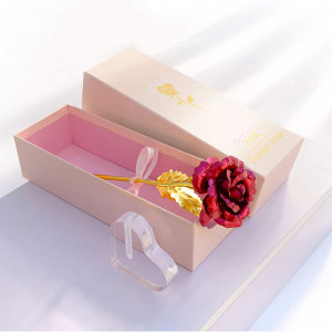 Trandafir Beferr, rosu inchis/auriu, plastic, 25 cm - Img 3